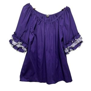 VTG Purple Peasant Blouse 2X Ruffle Lace Trim Sleeve Renaissance‎ Fair Cottage